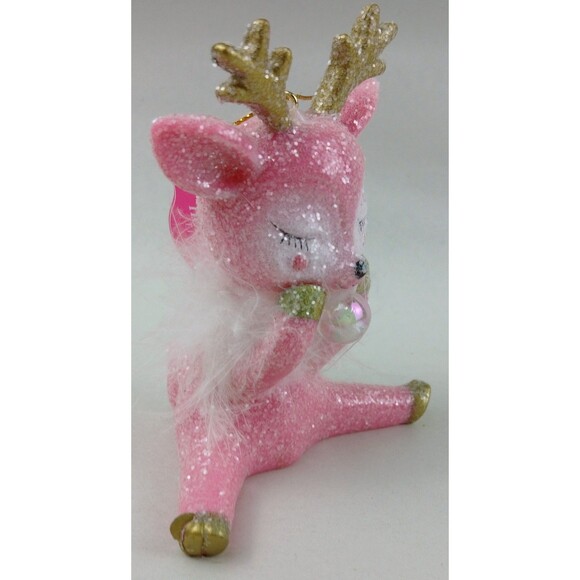 Pink Girl Reindeer Christmas Sassy Bubble Ornament Feathers Blushing Decor Gold - Picture 6 of 16